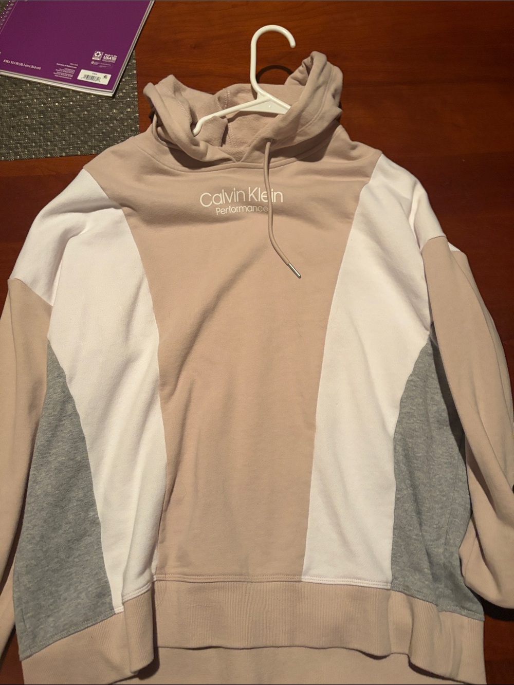 Calvin Klein Performance Colorblock Hooded Pullover - Beige, White, Gray
